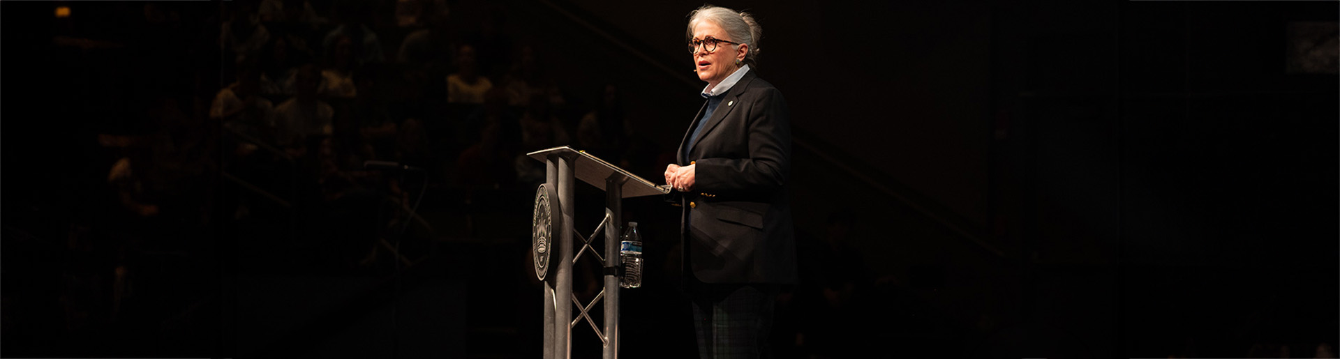 Connie Jenkins speaking in chapel.