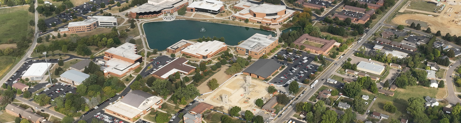 Drone view of Cedarville University campus.