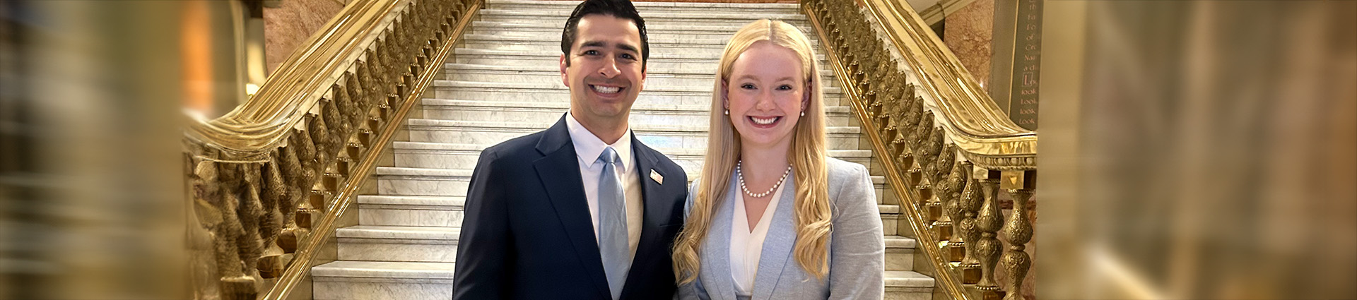 U.S. Rep. Gabe Evans of Colorado with Cedarville University student Grace Eddy.