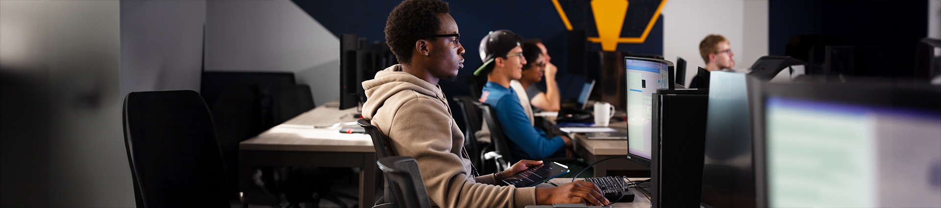 Students working at computers.