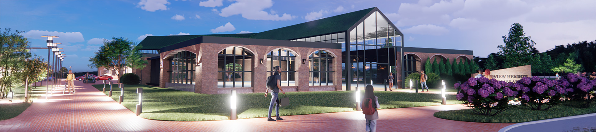 Sample rendering of potential library building on a summer evening.
