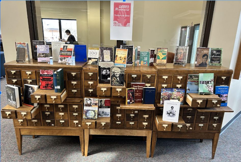 Display of books about female missionaries.
