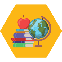 Books with globe icon.