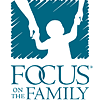 Focus on the Family logo depicting silhouette of child with arms raised holding parents' hands.
