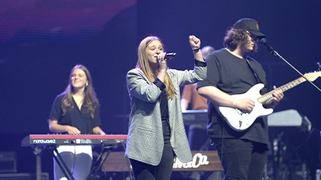Small group of musicians leading worship