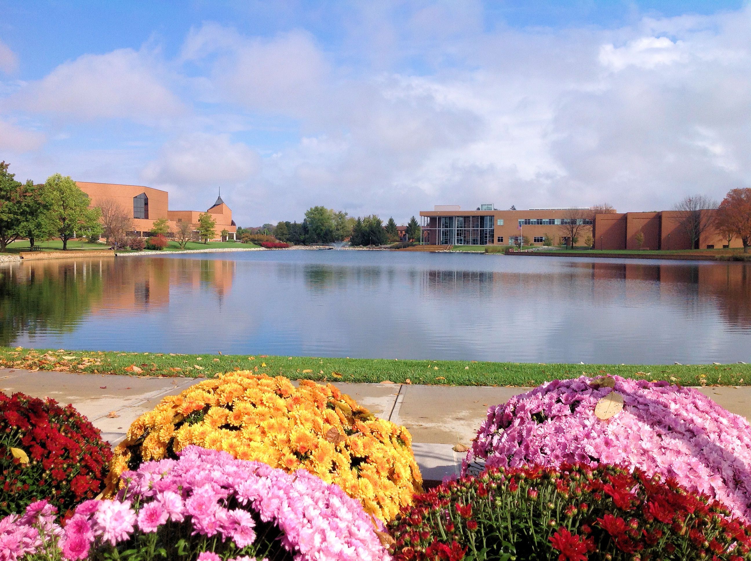 Cedar Lake with mums in full bloom